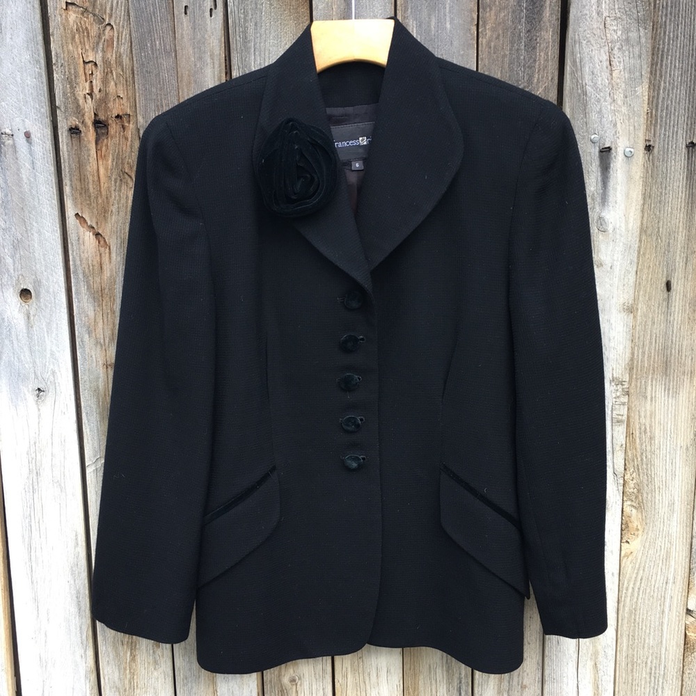 Vintage 90’s Francess & Rita 3D Flower Corsage Jacket Wool Black 6
